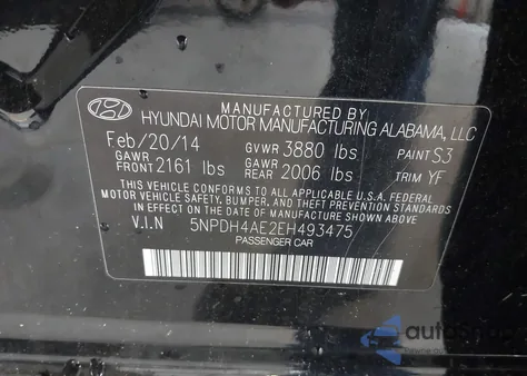 2014 Hyundai Elantra Se из США, поврежденный, VIN 5NPDH4AE2EH493475